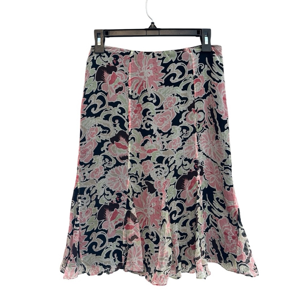 Y2K Era Charter Club A-Line Skirt - Pink and Black Floral Size 4